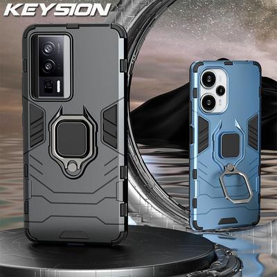 KEYSION Odporny na wstrząsy futerał pancerny do Xiaomi POCO F5 Pro Silikon + PC Metalowy stojak z pierścieniem Pokrowiec na telefon do Redmi K60 Pro