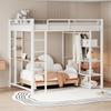 Cama Loft de Metal con Escalera 140*200 cm, Cama Junior Cama Doble con Mesa con Percheros Simples con Compartimentos de Almacenamiento, Blanca