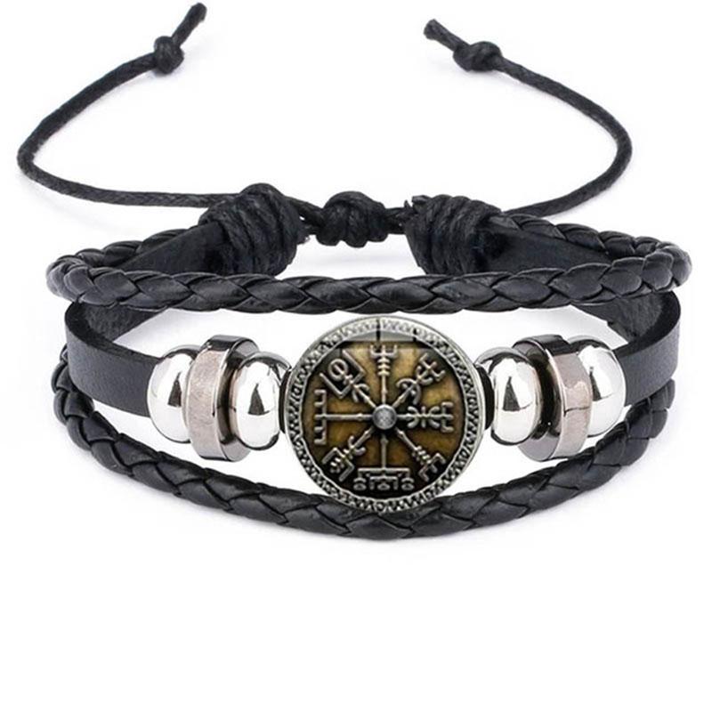 Vintage Viking Compass Trinity Bracelet Nordic Rune Odin Pattern Punk Leather Bracelet Men's Fashion Jewelry Amulet Gift