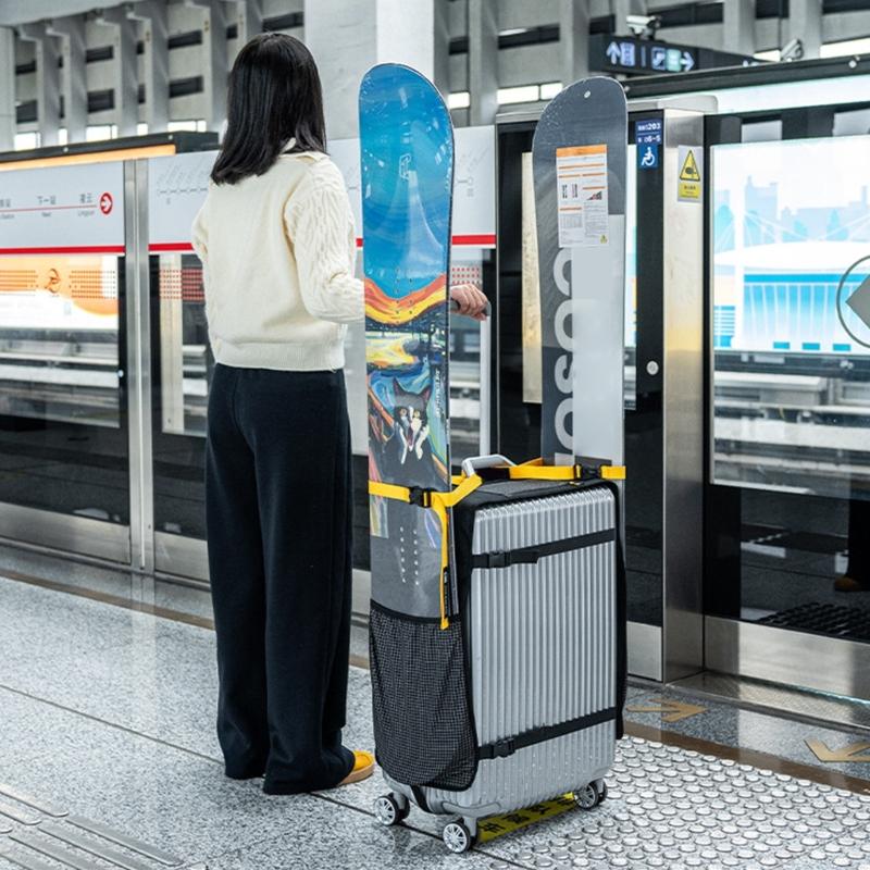 Snowboard Luggage Strap Cover Elastic Pocket Accommodating Various Snowboards Large Side Compartments Travel Storage