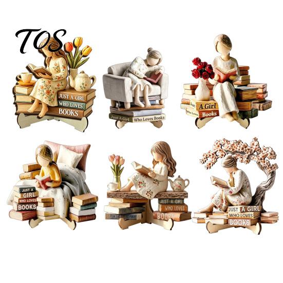 Figurina Decorativa per Tavolino da Caffè, Figurina di Ragazza che Legge in Legno, Statua Stabile in Stile Pastorale, Decorazione per Desktop di Casa, Ornamento Artistico Curativo,