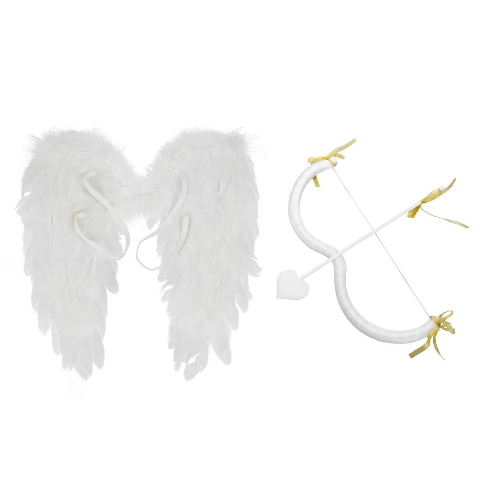 Complete Cupid Accessory Kit: M-Shaped Bow, Heart Arrow & Feather Angel Wings for Valentine‘s Day Cosplay & Theme Party