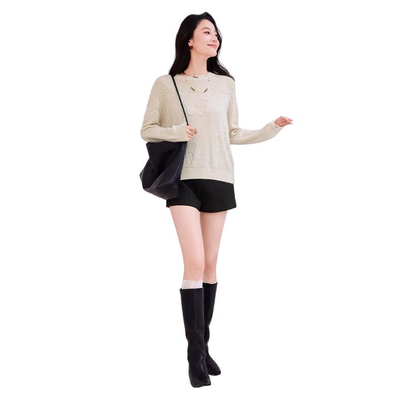 

Xiangying Women s Black Textured High-Waist Wide-Leg Suit Shorts M