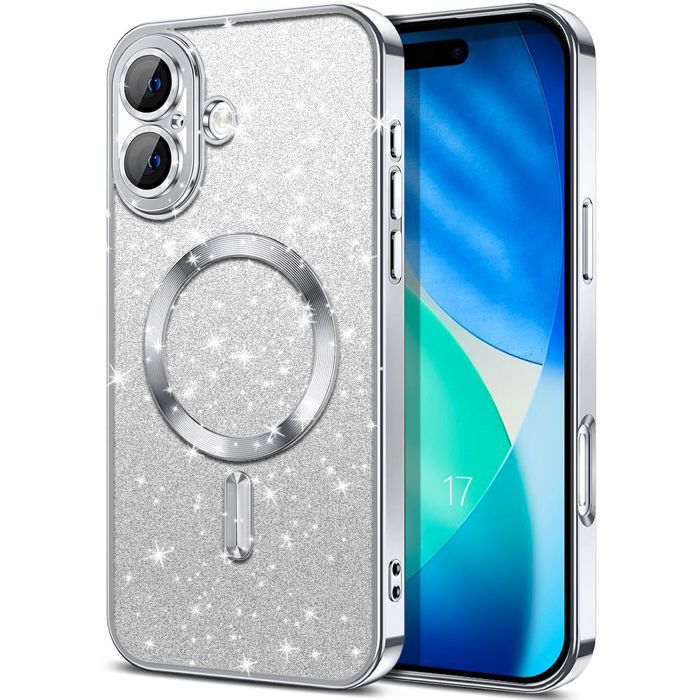 Coque de Protection - BOOLING - pour iPhone 17 - Silicone Paillette avec Cercle Magnétique - Argenté