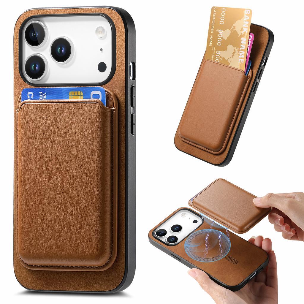 For iPhone 17 Pro Case Detachable Magnetic Card Bag Leather Phone Back Cover