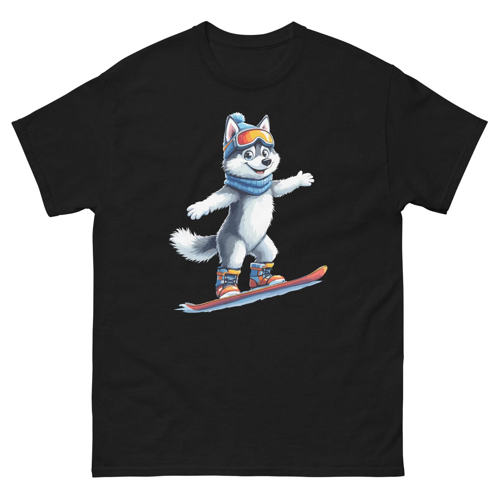 Husky Dog Snowboarding Fun Snowboarder T-Shirt S