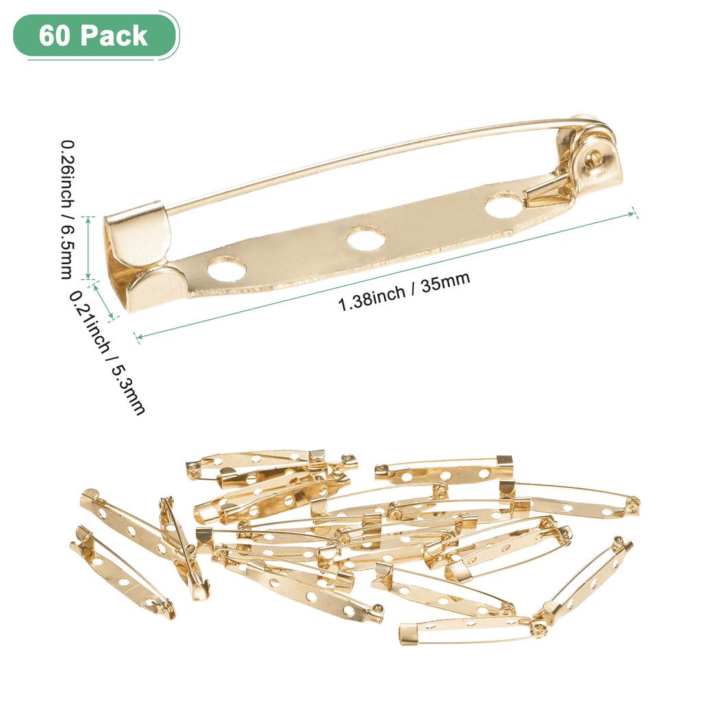 60pcs Bar Pins 30/35mm Brooch Pin Backs Safety Clasp for Badges Name Tags Corsage DIY Metal Boutonnieres Locking Pin-backing