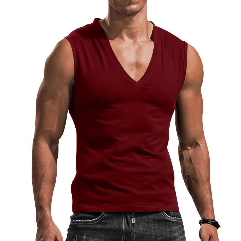 

Men s Vest V-neck Solid Color Casual Breathable Slim Sleeveless T-shirt Men s Wear S