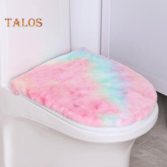 Toilet Lid Cover Soft Plush Colorful Bathroom Toilet Seat Cushion Pad Non-Slip Universal Fit Velvet Toilet Mat