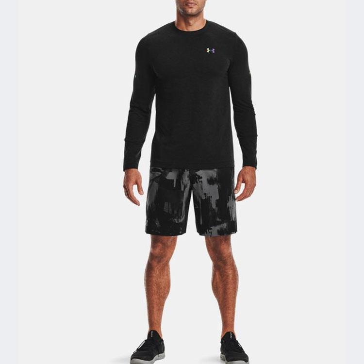 Under Armour Rush Series Logo Solid Pullover Sports T-Shirt Men Tops Black 1361135-001