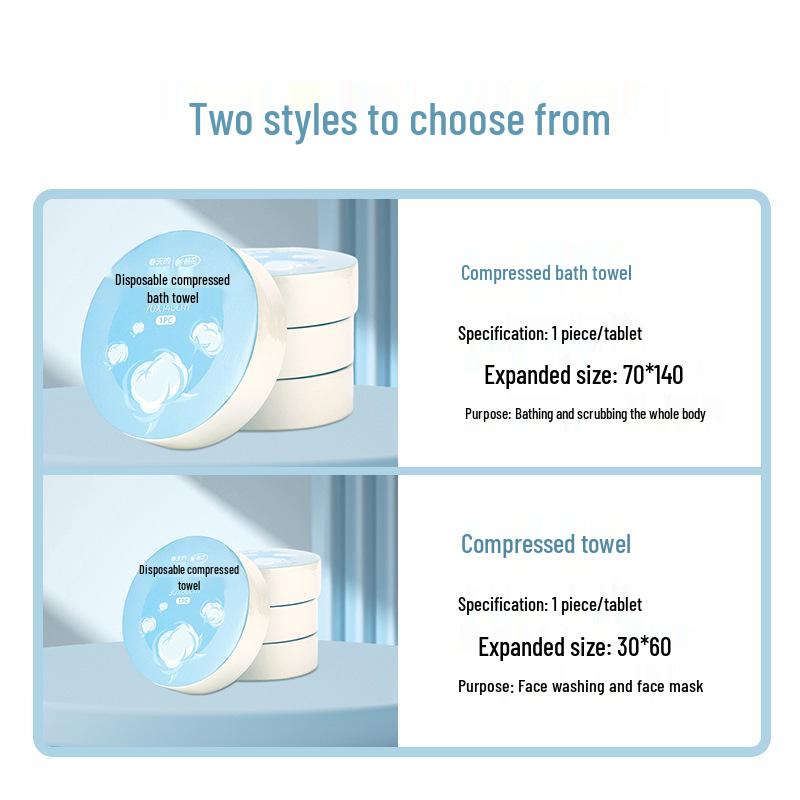Compact Cotton Compressed Towels - Individually Wrapped, Travel-Friendly Face and Bath Towels for Hotels