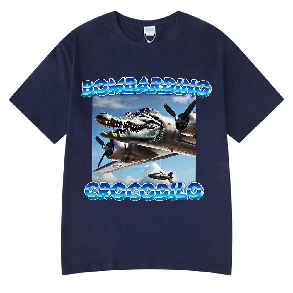 Bombardiro Crocodilo T-shirt Italian Brainrot Funny Meme Crocodile Plane Bomber Graphic T Shirt Men Women Cotton Casual T-shirts