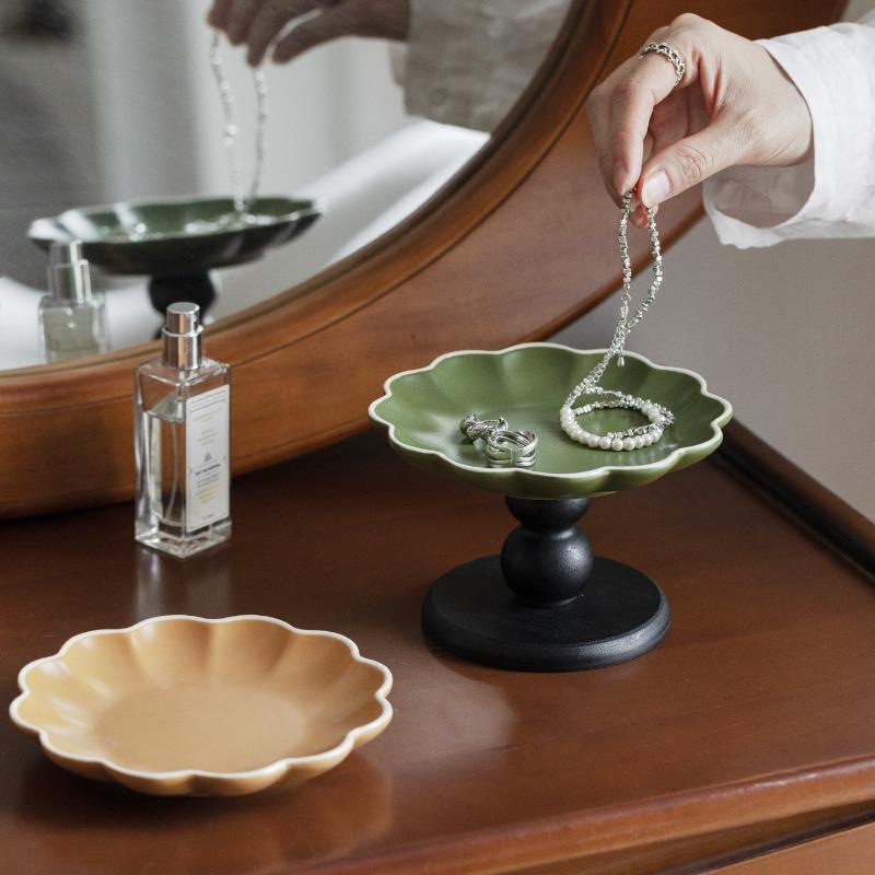 Vintage Ceramic Footed Bowl - Multi-Purpose for Snacks, Fruits, Dried Fruits, Decorative Storage Dish for  Room Coffee Table