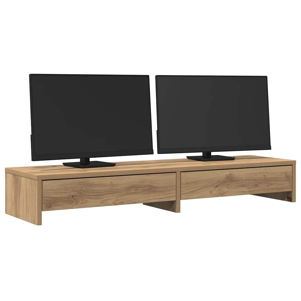 Vidaxl Podstawka Pod Monitor, Z Szufladami, Dąb Artisian, 100X27X15 Cm