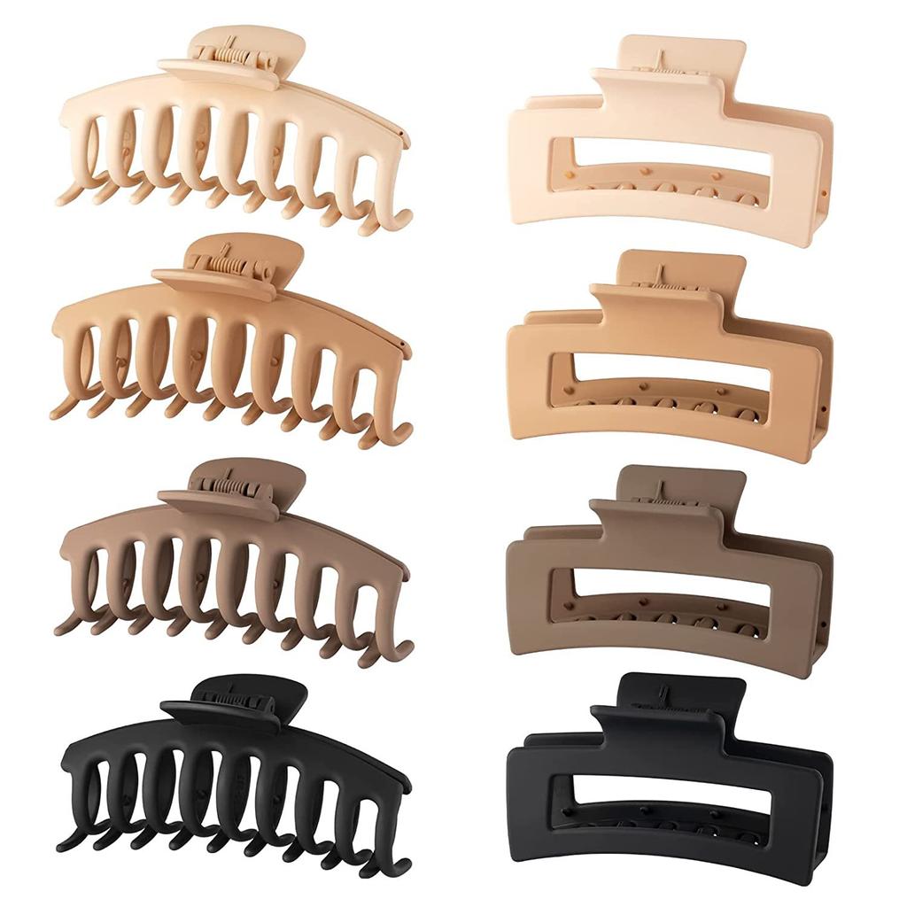 Matte Hair Clips for Women and Girls - Rectangle and Double Row Small Claw Clips for Thin/Medium Fine Hair - Nonslip Jaw Clips
