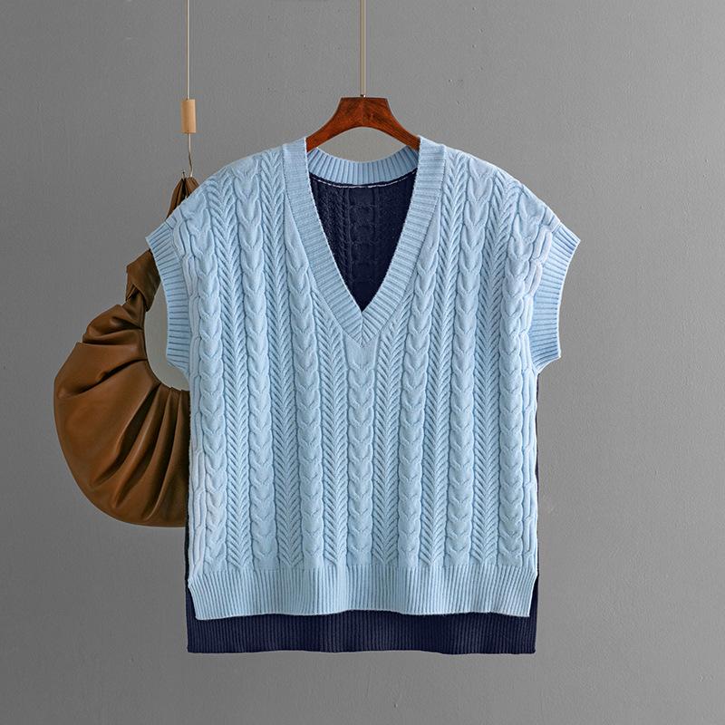 

Женский осенне-зимний повседневный свитер без рукавов с V-образным вырезом и бриллиантами One Size синий