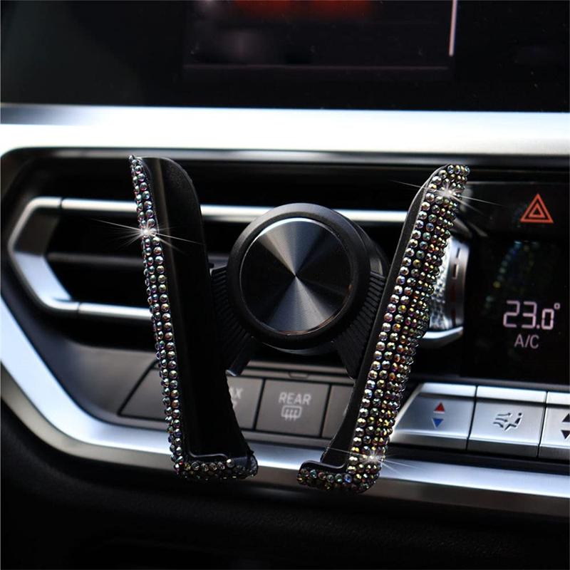 Car Phone Holder Women Diamond Crystal Car Air Vent Mount Clip Mobile Phone Holder Stand In Car Bracket Interior Accessories