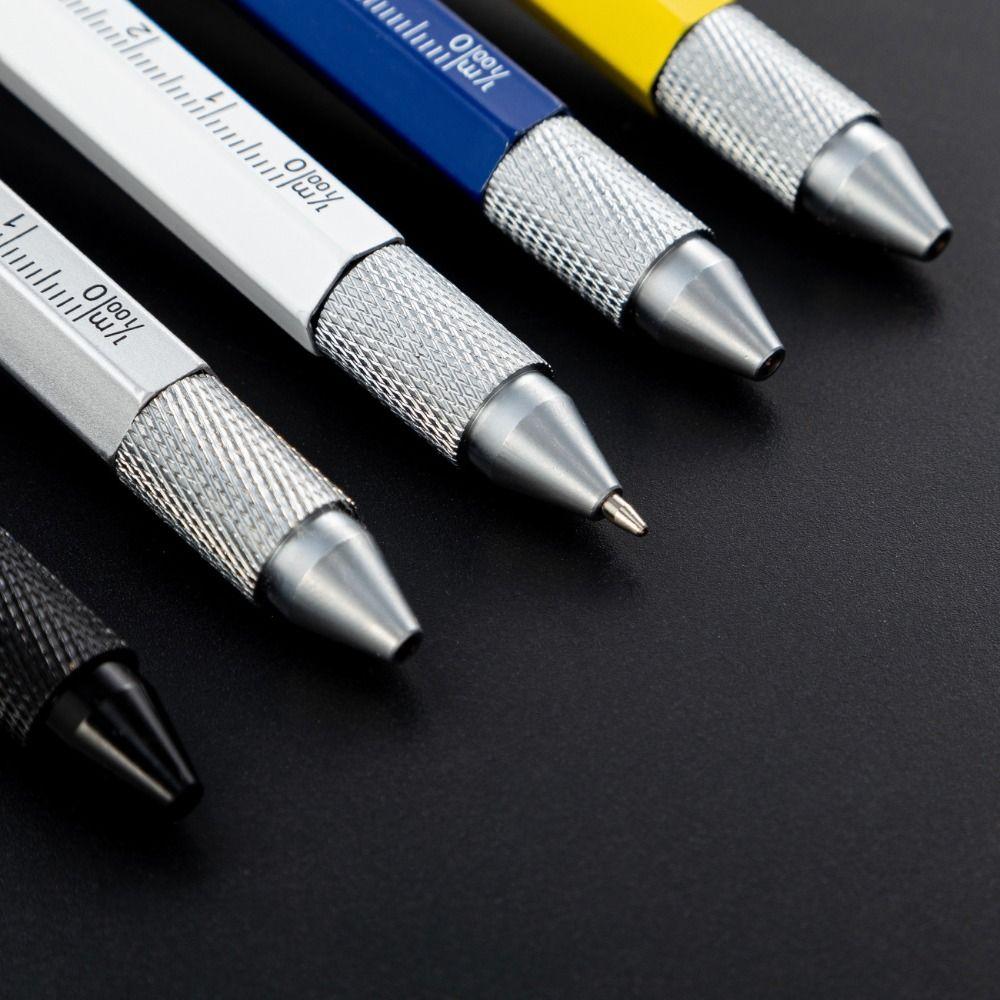 Durable Metal Multi Tool Pen 9-in-1 With LED Light Spirit Level Screwdriver Ruler Ballpoint Pen Capacitive Pen Outdoor Tool Pen