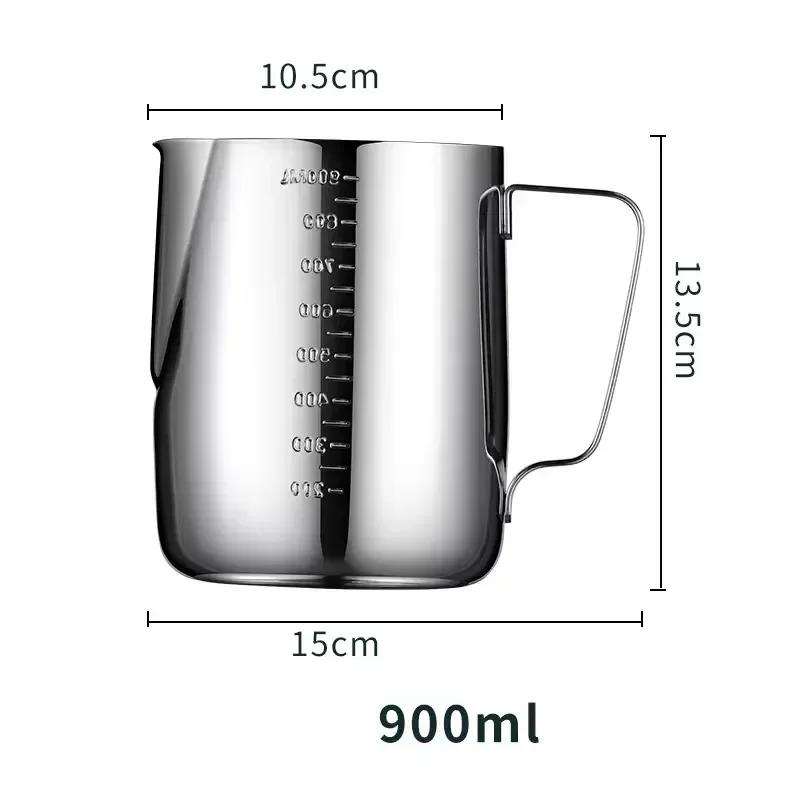 Professional 304 Stainless Steel Milk Frothing Pitcher with Scale Latte Art Cup 350/550/900ML for Home Barista Coffee Making