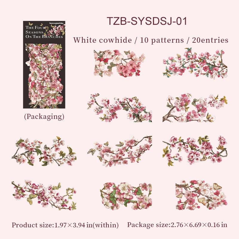 JIANWU The Four Season on The Branches Series Vintage Flower Tree Landscape Material Collage Sticker Creative Journal Stationery