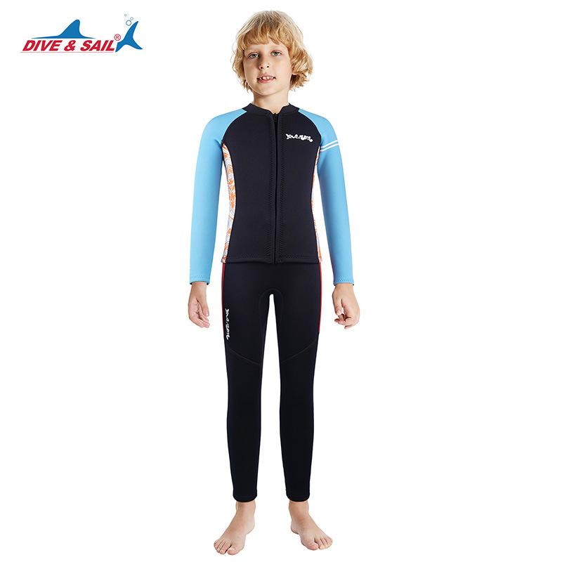 

DIVE & SAIL Детский раздельный гидрокостюм 2,5 мм с длинными рукавами, теплый гидрокостюм для плавания и серфинга на открытом воздухе, защищающий от холода S чёрный