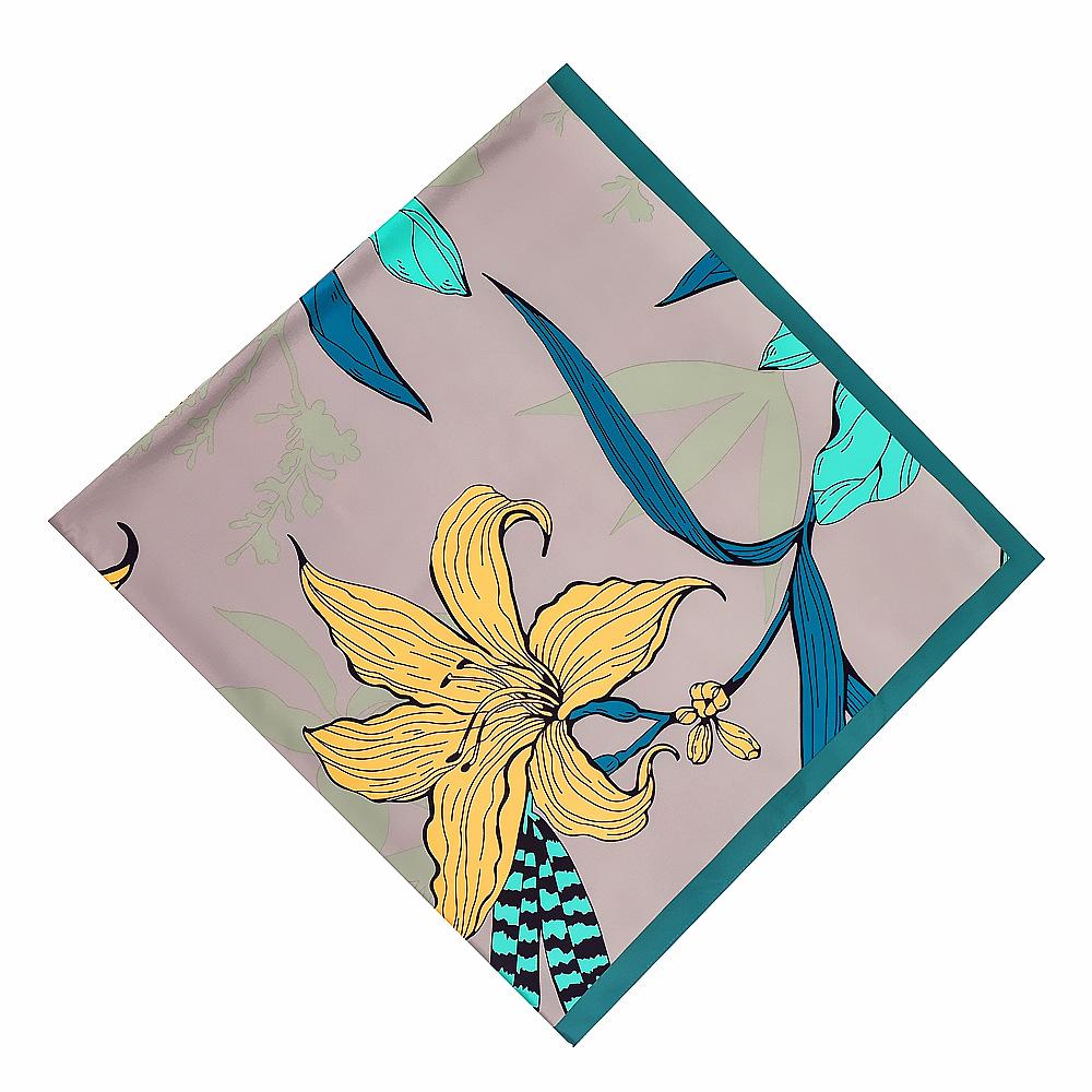 Luxury Brand Shawl Flower Printed Scarf In 100% Silk Twill Silk Scarf For Women Large Square Scarves Headband