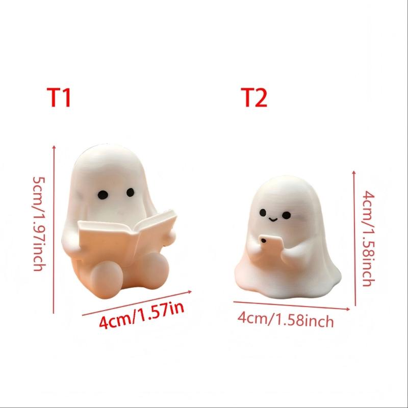 Cute Desk Decors Miniature Ghostly Reading Book Figurine, 3D Printed Halloween Accent for Shelf, Tabletop, Coffee Corner, and Home