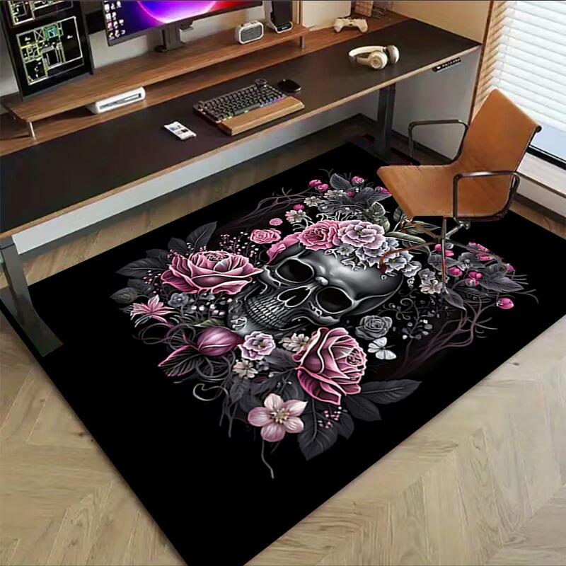 1PC Skull Flowers Carpet Ultra Soft, Thick & Absorbent, Non Slip Machine Washable Mat for Entryway