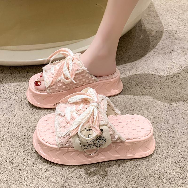 Fashion Lace-up Summer Women's kawaii Muffin Shoes Fashion Ladies Thick Soled Casual Sandals Casual Beach Shoes Female Jelly Shoes