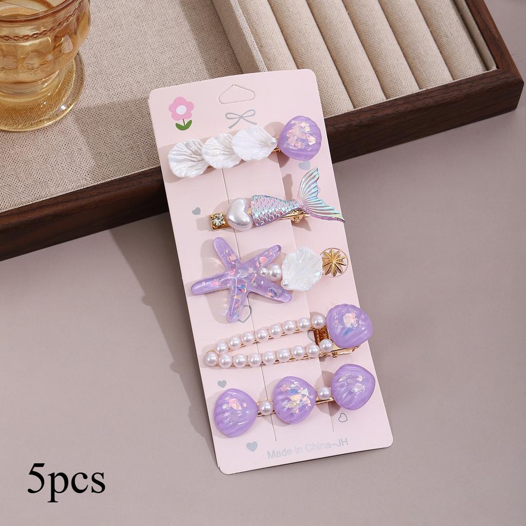 5pcs Shell Starfish Hair Clips Ocean Series Mermaid Hairpins Women Summer Beach Bang Clip Princess Barrette Hair Accessories