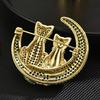 Alloy Rhinestone Cat Moon Brooch Elegant Metal Pin Fashion Jewelry Accessory for Women Apparel Decoration