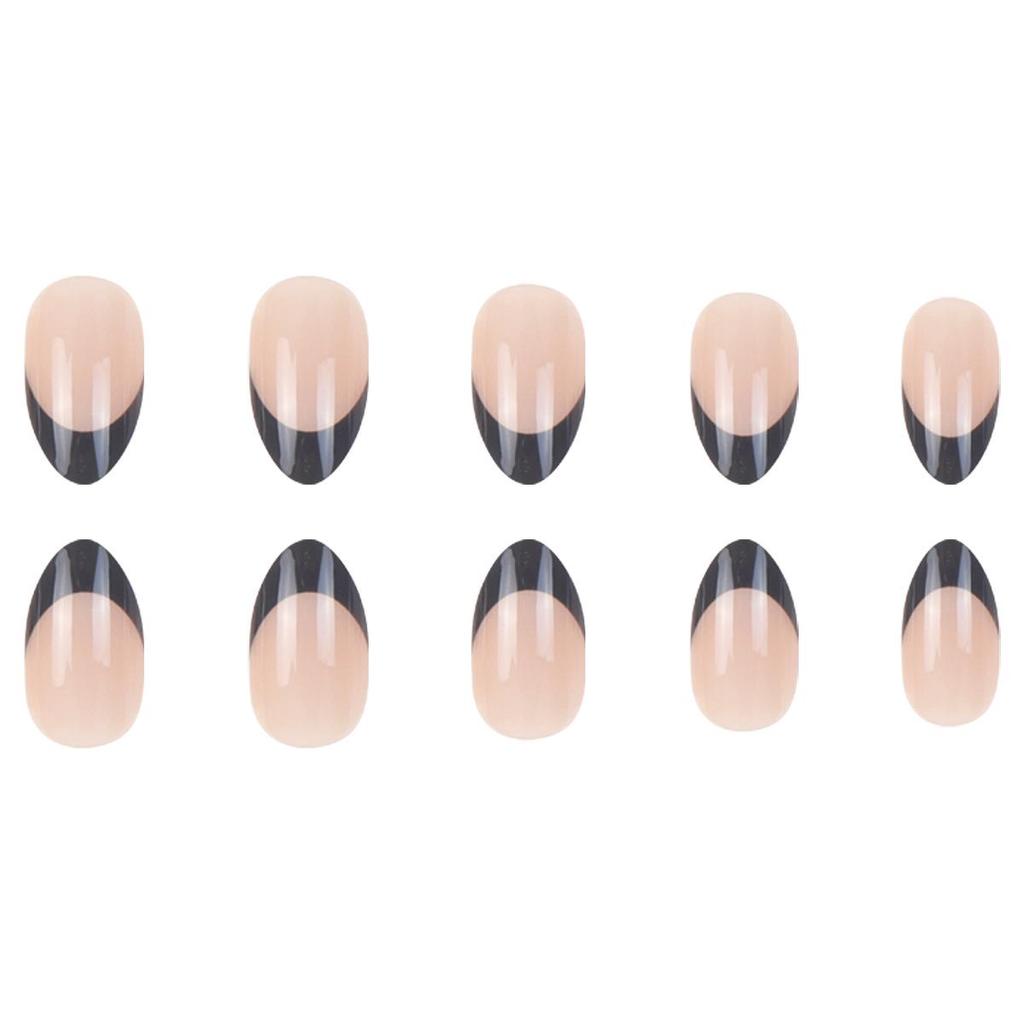 New Black Almond Shape Wearable Nail Tips - French & American Style