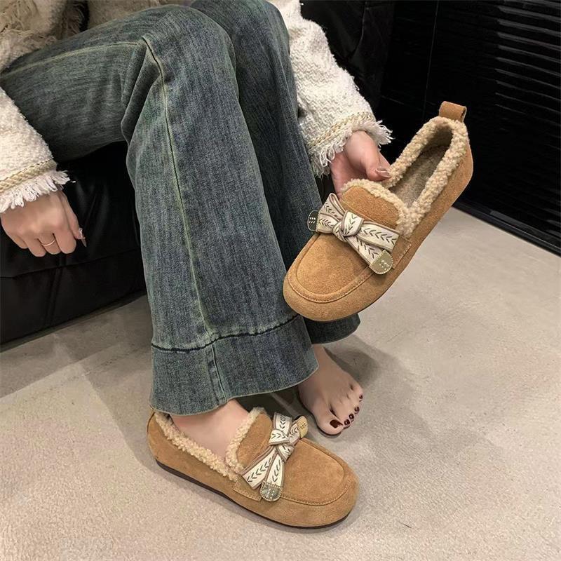 Winter Fluffy Shoes Winter Retro Birkenstocks Flat-soled Soft-soled Outer Wear Velvet Warm Cotton Shoes