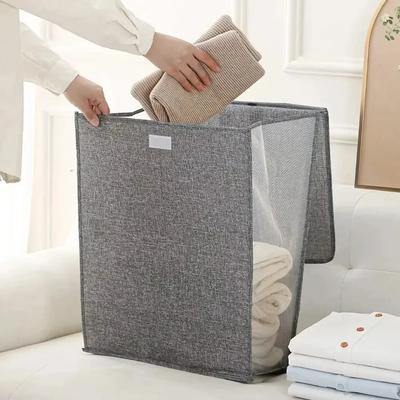 1pc Foldable Adhesive Laundry Basket Hamper, Multifunctional Punch Free Wall Hanging Washing Clothes Mesh Hook Organizer