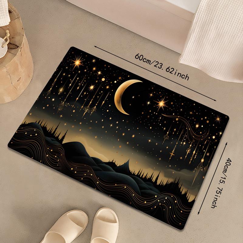 Mystical Starry Sky Crescent Moon Area Rug, Non-Slip Machine Washable Floor Mat for Entryway Living Room Laundry Home Decor