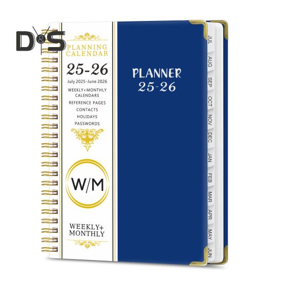 

Планувальник 2025-2026 липень 2025 - червень 2026 щоденний тижневий місячний планувальник з 12 місячними роздільниками блокнот на спіралі для офісного шкільного приладдя темно-синього кольору