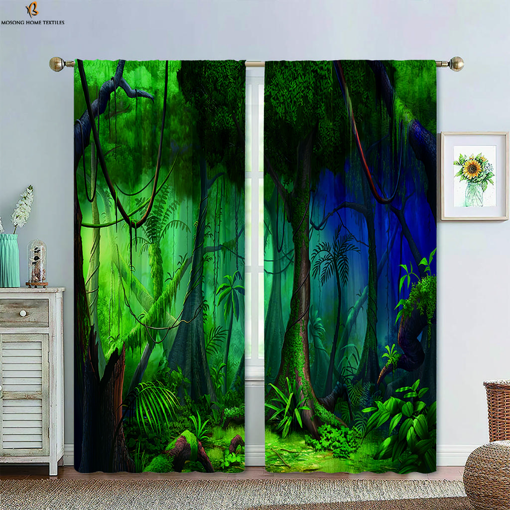 Herbst Nebliger Wald Landschaft 3D Gedruckte Vorhänge Polyesterfaser Stangentasche Schlafzimmer Wohnzimmer Küche Vorhänge 2 Stück