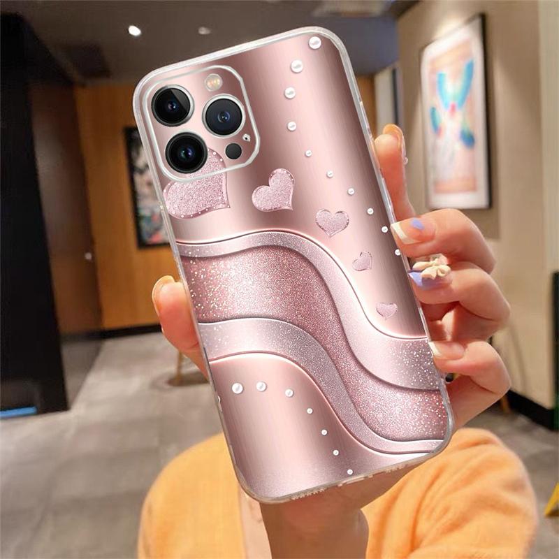 Love Bow Gold Rose Heart Phone Case For iphone 17ProMax Air 16 15 14 13 Pro Max 15 16 Pro 15Plus Mobile Phone Case Funda