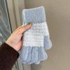 Simple striped knitted plush gloves for women, cold protection and warmth in winter, versatile outdoor cycling, dew fingers
