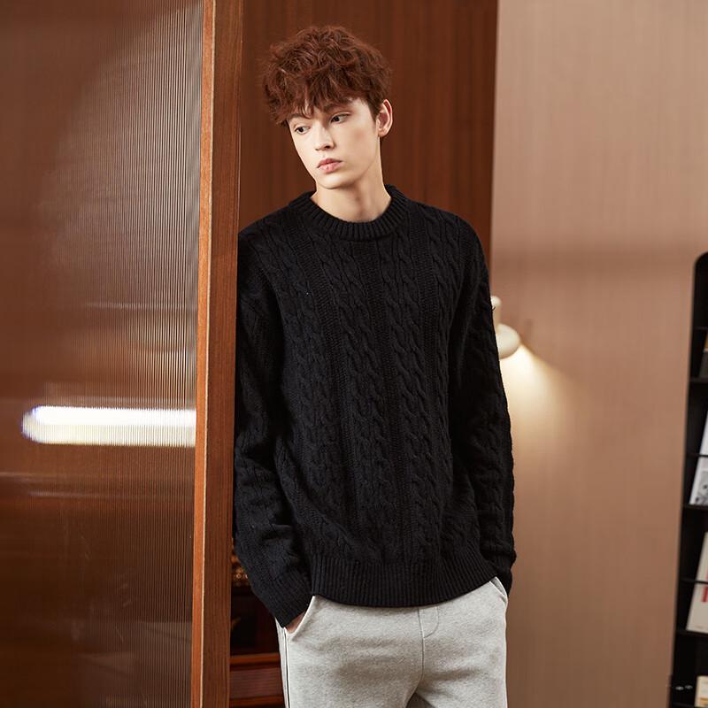 TonLion Men's Cable Knit Crew Neck Sweater