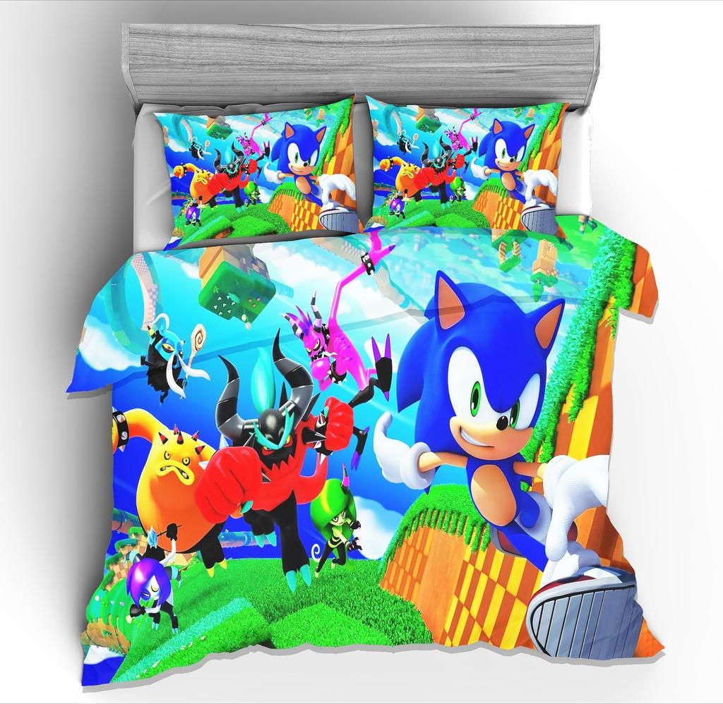3D Cartoon S-Sonics Wallpaper Anime Digital Printing Bedding Set 2/3piece Duvet Cover Comforter Bed Youth Kids Girl Boys Gifts