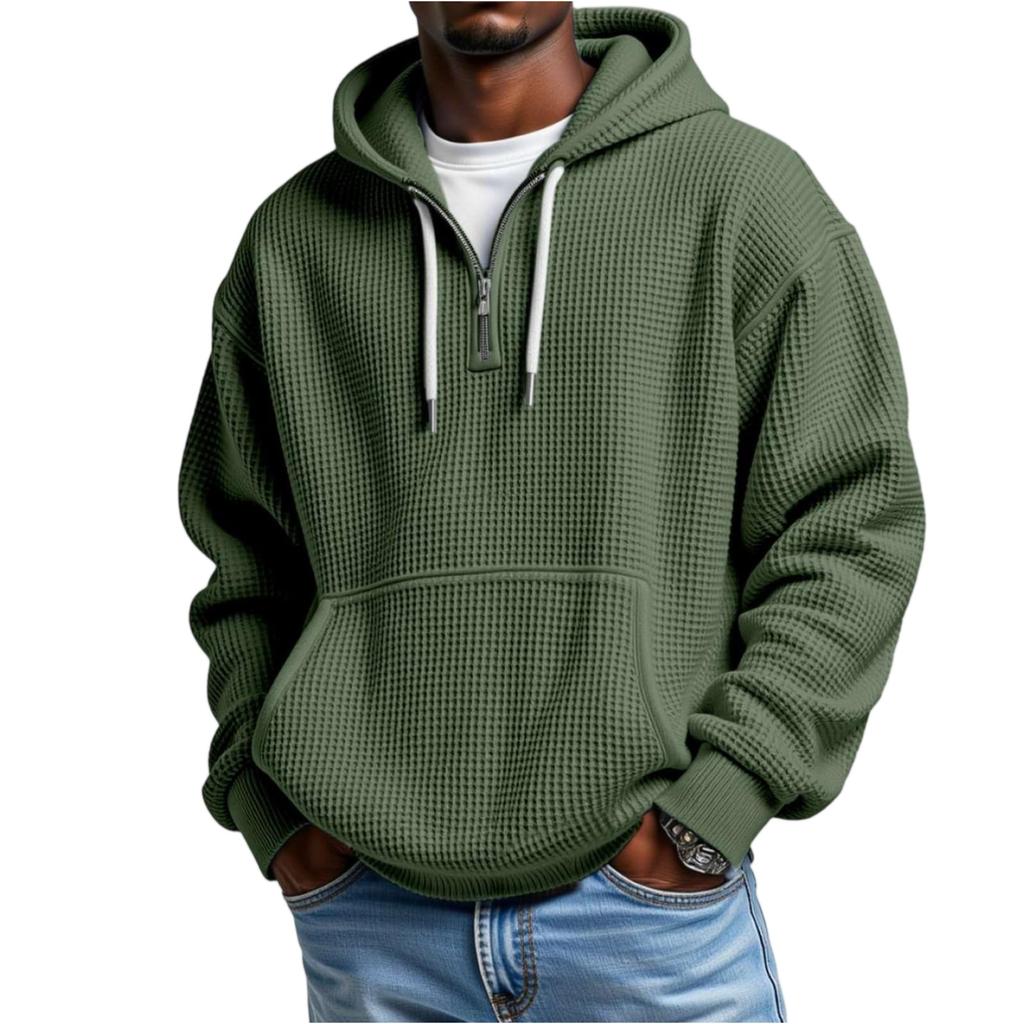 Mokaloha Men's Casual Solid Color  Zipper Long Sleeve Hooded Sweatshirt, Everyday Zipper Casual Long Sleeve T-Shirt