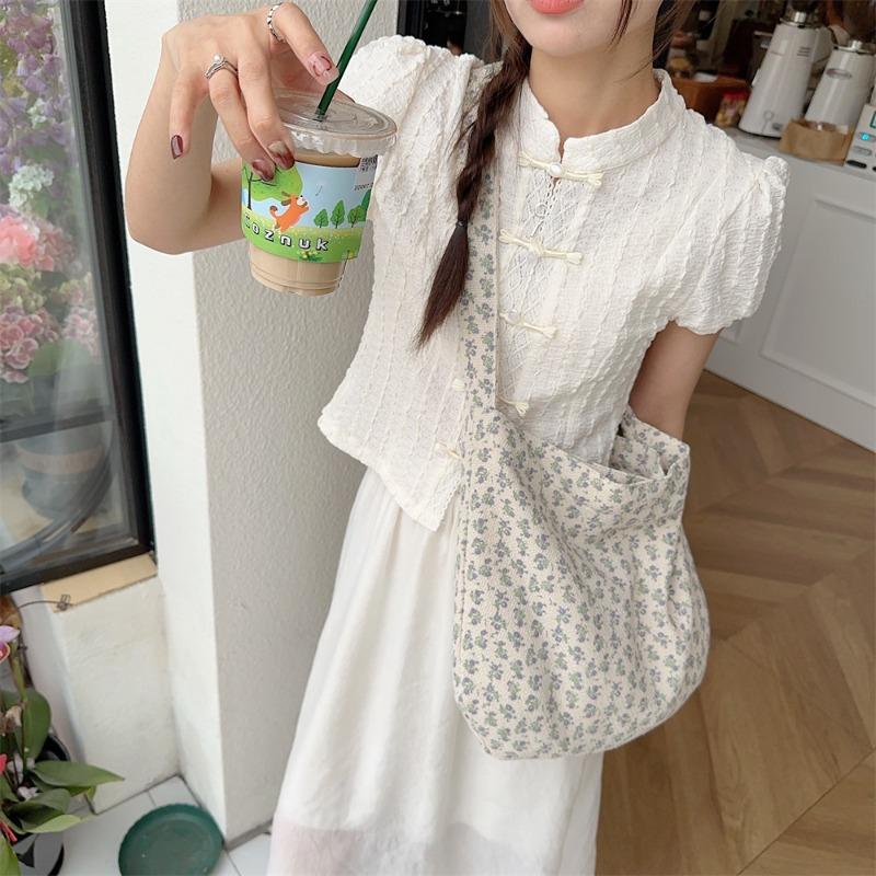 4 Broken Flower Canvas Bag Texture Cotton and Linen Large Capacity Shoulder Handbag Leisure Student Shopping Bag