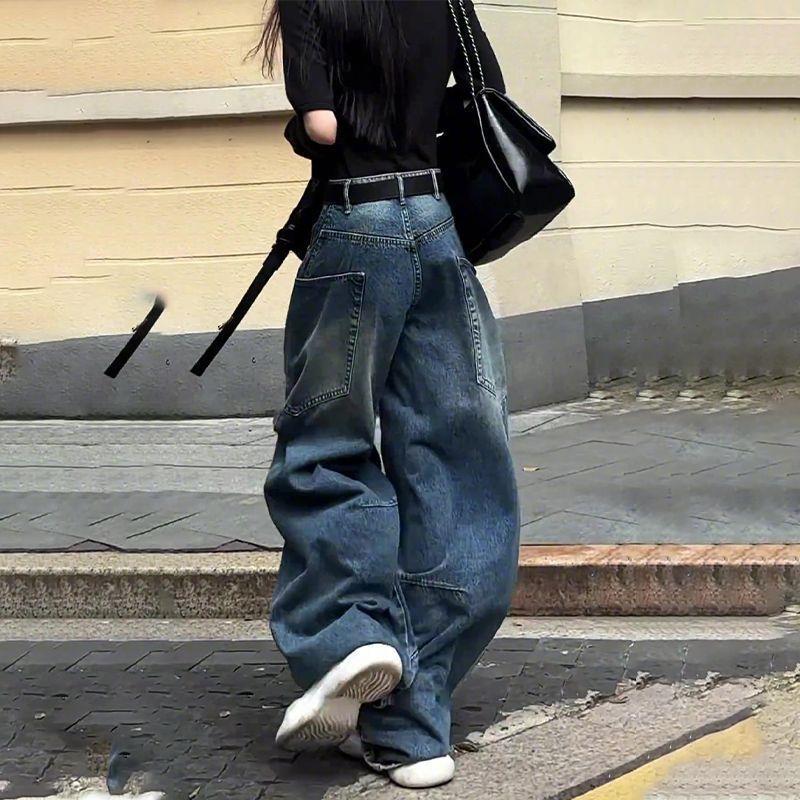 

Plus Size Women s Retro Scimitar Banana Denim Wide-Leg Jeans XL (120-135 jin) синий