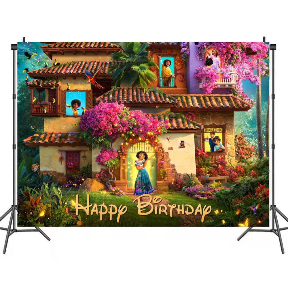 Charming Encanto Photo Backdrop Girls Birthday Photography Backdrop Magic Whole House Custom Banner Decoration Photo Prop