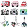 Fashion 925  Silver Red Bus Tourist Car Camera Charms Pendents Fit Original Bracelet Charms DIY Travel Souvenir Jewelry