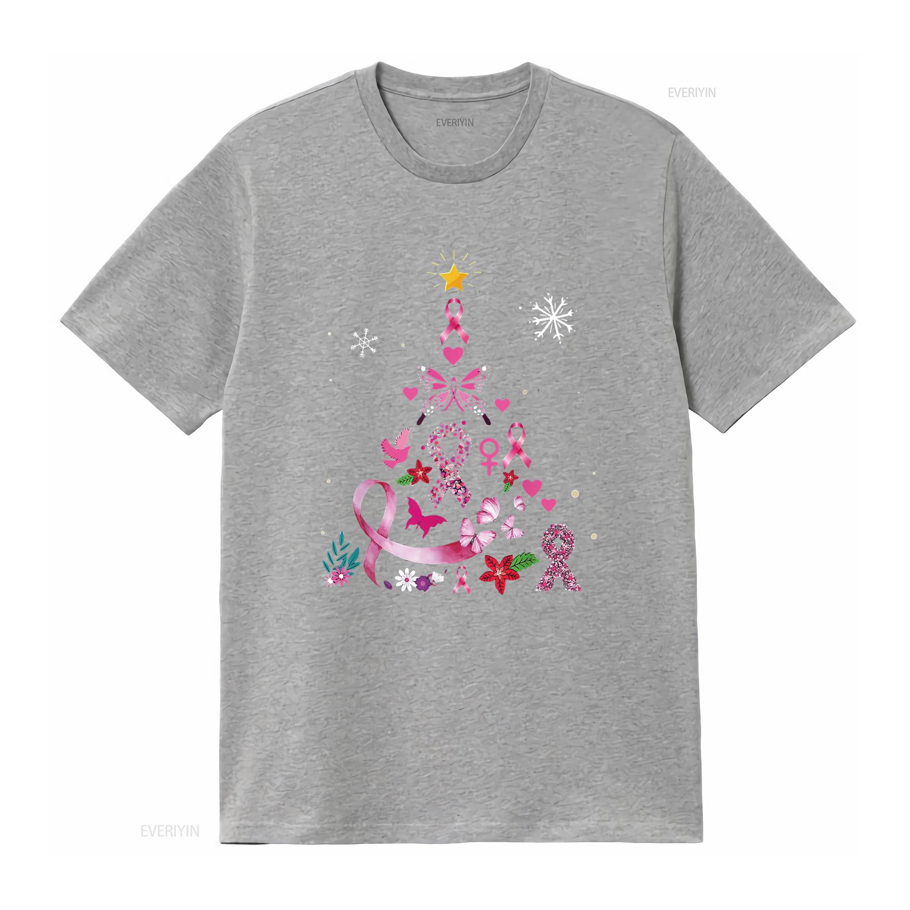 

Womens Breast Cancer Awareness Christmas Tree Xmas T Shirt Black 2X Large vintage Washed Soft Casual homme Comfortable S