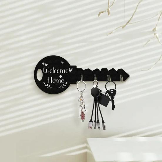 Key Hook Widened Back Plate Wooden Wall Rack Rustic Style Organizer for Entryway Kitchen