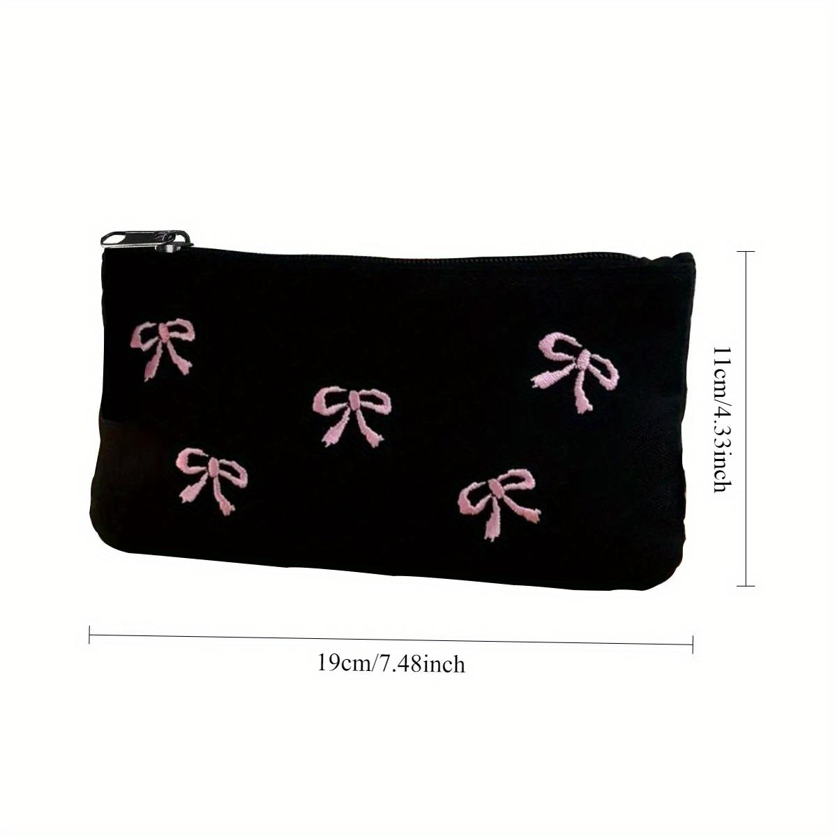 

Черный бант вышитый чехол для ручки Высокий уровень внешнего вида Косметичка для хранения Простая ins косметичка 1 упаковка (направление молнии случайное) zipper direction random чёрный