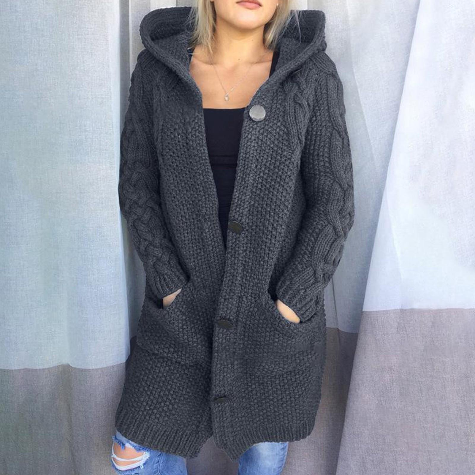 

Женский кардиган с капюшоном, большой размер, свитер, карман, однобортное пальто с длинными рукавами XL